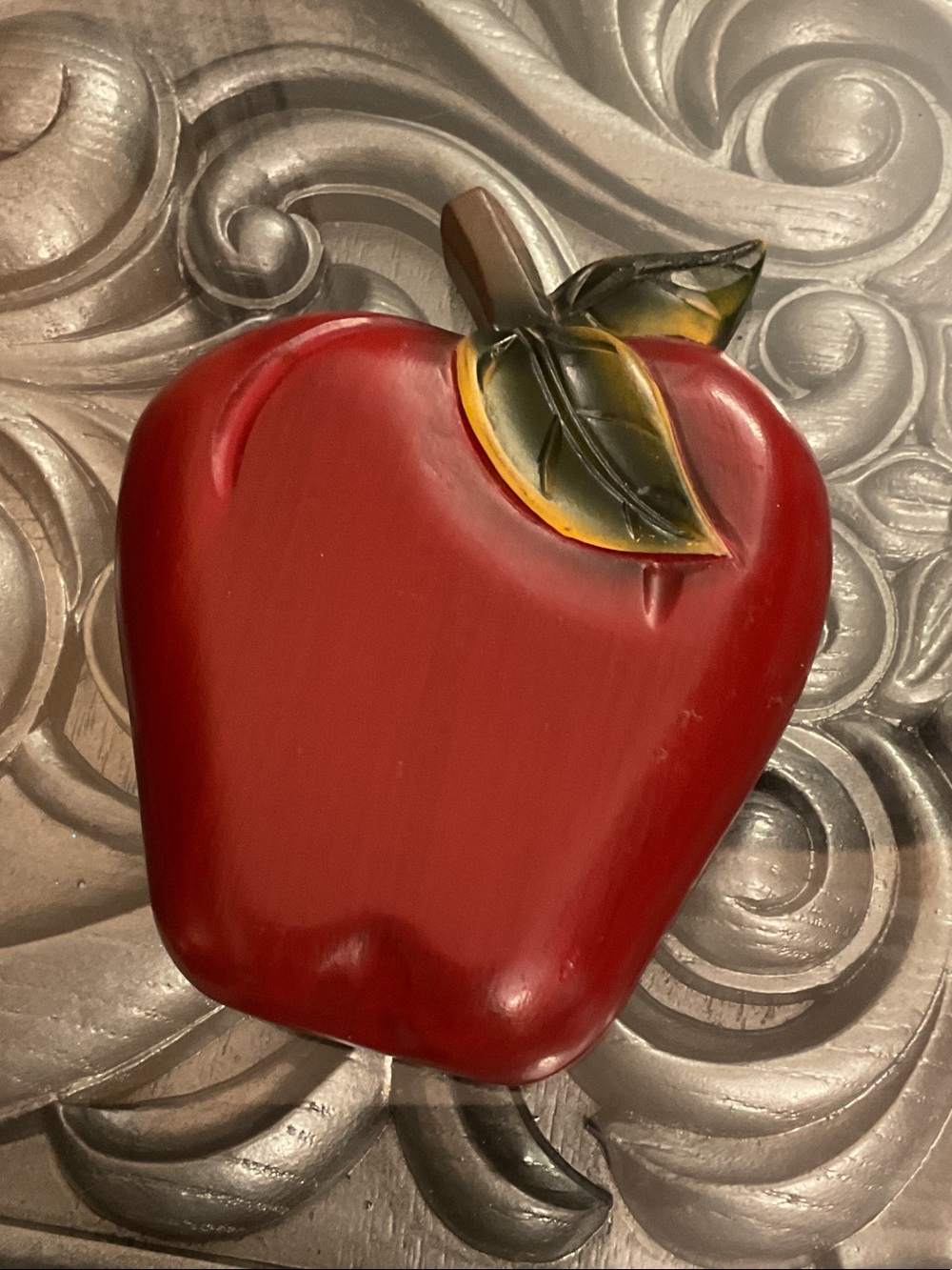 5” Red Apple Wall Decor with Green Leaves by Home Interiors